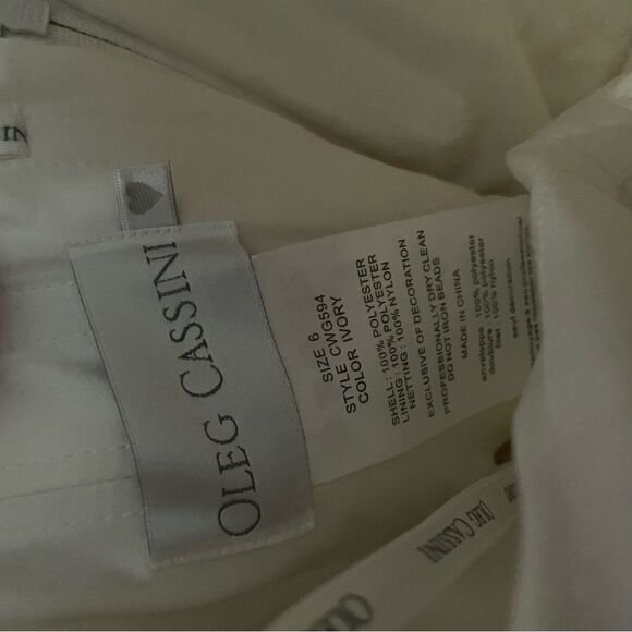 oleg cassini satin lace strapless trumpet beaded wedding‎ dress 6 - Picture 9 of 16